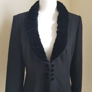 Blazer - Velvet Trim On Collar/Sleeves/Button Blk
